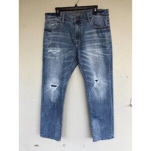American Eagle Jeans 36X31 Next Level Flex Slim Straight Stretch Distressed Blue